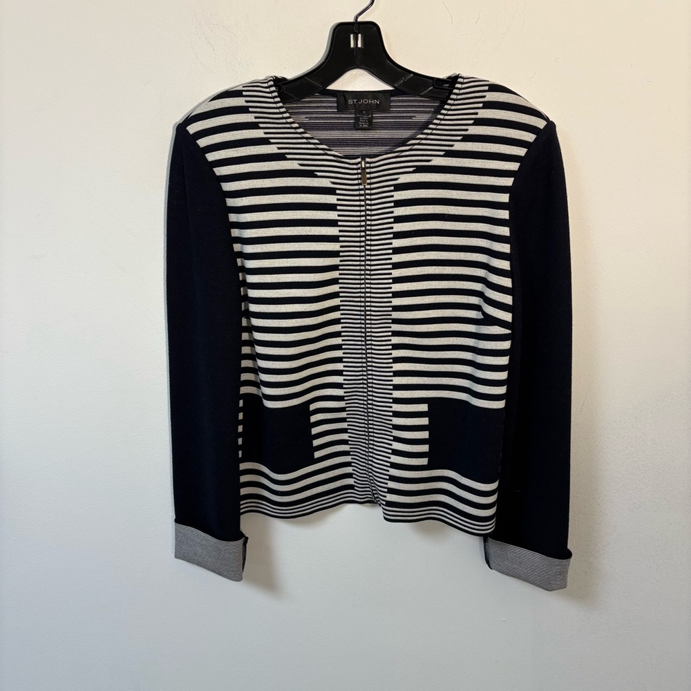 St. John Black and White Striped Blazer